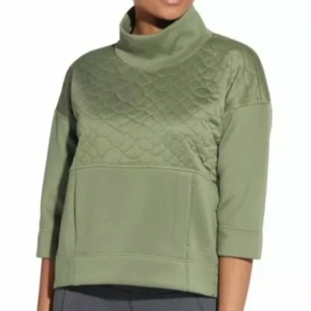 CALIA Boxy Pullover Quilted Crop Sweatshirt Four Leaf Clover WAX33003